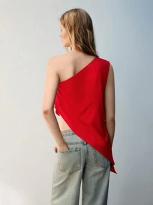Maija Áo nữ màu đỏ trơn, thiết kế cổ bất đối xứng, kiểu dáng tối giản hiện đại, không tay, phù hợp cho mọi mùa và các dịp như Lễ Tình nhân, đi chơi, mùa thu, Giáng sinh, Lễ Thánh Patrick, Lễ Phục sinh, dự tiệc, đi biển, nghỉ lễ, tốt nghiệp. - Đỏ - Xem 5