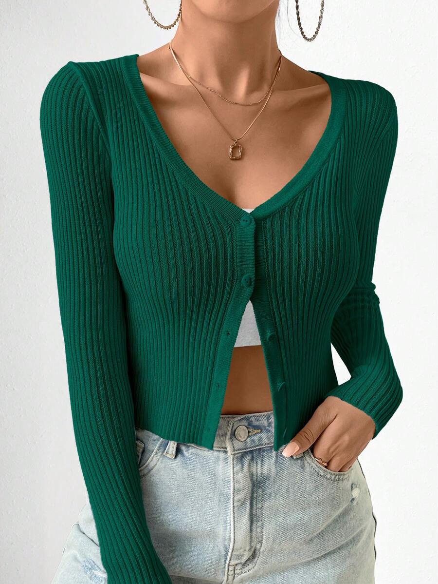 Chiquease Women's Slim-Fit Casual Solid Color Cardigan Fall Winter Cloth For Women - Green - View 1