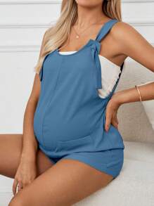 SHEIN Maternity Solid Color Wide Strap Pocketed Jumpsuit, Casual Daily Wear