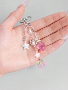 ROMWE Kawaii 1 Dây chuyền bạc Ngôi sao nhỏ hình trái tim giả Ngọc trai trong suốt Mặt dây chuyền lá dâu đào, Móc khóa dễ thương cho phụ nữ, Trang trí thời trang cho túi xách, Lý tưởng để đeo hàng ngày và quà tặng - Bạc - Xem 4