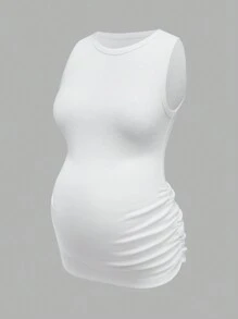 Modmama 孕妇休闲纯色褶皱背心，夏季 - 彩色 - 查看 5