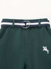 SHEIN 2pcs Young Boy's Knight Embroidered Long Sleeve Shirt & Pants Gentleman Outfit, Spring Fall - Dark Green - View 6