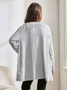 Tween Girl Loose Casual Textured Floral Gray Knit Cardigan Jacket - Light Grey - View 2
