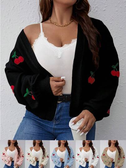 Vionelle كارديجان محبوك بالكشكشة والطرز الحريري ذو أكمام قمراوية للكتف ممنوع ملائم للمرأة السمينة في الخريف والشتاء