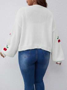 Vionelle Áo len cardigan hở vai tay dài thêu họa tiết quả anh đào trắng cỡ lớn dành cho nữ, Thu/Đông - trắng - Xem 2