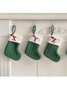 针织字母图案圣诞袜，小号圣诞英文字母挂袜，双面壁炉挂袜，派对装饰，新年派对礼物，个性化首字母圣诞袜，家庭节日圣诞派对装饰，生日家居装饰，圣诞装饰，房间装饰，冬季圣诞装饰，家居圣诞礼物，圣诞装饰 - 綠色 - 查看 5