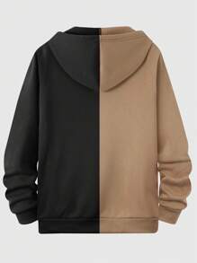 EURMUSE Felpa con cappuccio uomo in cotone con stampa a blocchi di colore a contrasto e teschio, con chiusura lampo - Multicolore - Visualizzare 2