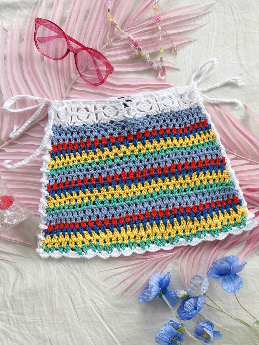 Soleia Women's Rainbow Striped Elastic Waist Short Knit Sweater Skirt, Suitable For Vacation, Summer, Graduation, Easter, Wedding, Party, Lunch, Casual Beach Outfit - Multicolor - View 1