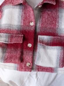 SHEIN 女孩优雅迷人的公主风格格子羊毛夹克，适合秋季、冬季、日常、派对、学校 - 彩色 - 查看 3