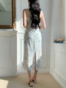 DAZY 女士休闲碎花细肩带中长连衣裙，夏季太阳裙 - 彩色 - 查看 5