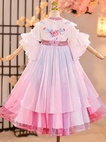 女童渐变色网眼喇叭袖汉服风格旅行连衣裙 - 紫羅蘭色 - 查看 2