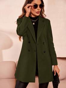 SHEIN Clasi Women's Lapel Long Sleeve Button Elegant Fashion Coat In Fall/Winter - Army Green - View 2