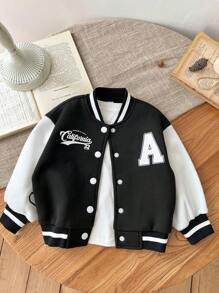 SHEIN Herfst winter babymeisje/jongen schattig gemengd kleur letterpatroon opstaande kraag jas