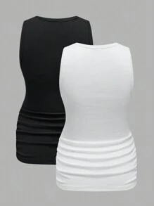 Modmama 孕妇休闲纯色褶皱背心，夏季 - 彩色 - 查看 2