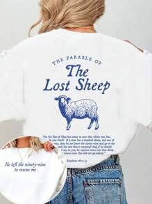 INAWLY Lost Sheep Parable Bible Verse Round Neck Faith Worship Evangelical Christian Casual Sweatshirt, Women's,Long Sleeve Tops - White - View 1