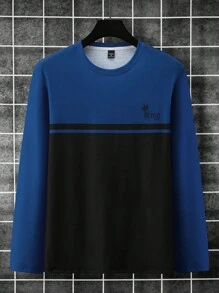 Manfinity Homme Kaos Pria Kasual Lengan Panjang Leher Bulat dengan Motif Huruf Blok Warna, Musim Semi & Musim Panas, Musim Gugur - MultiWarna - View 3