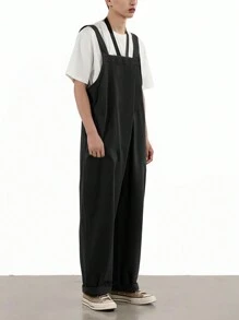 Men's Casual Solid Color Suspender Pants, Spring/Summer - Black - View 1