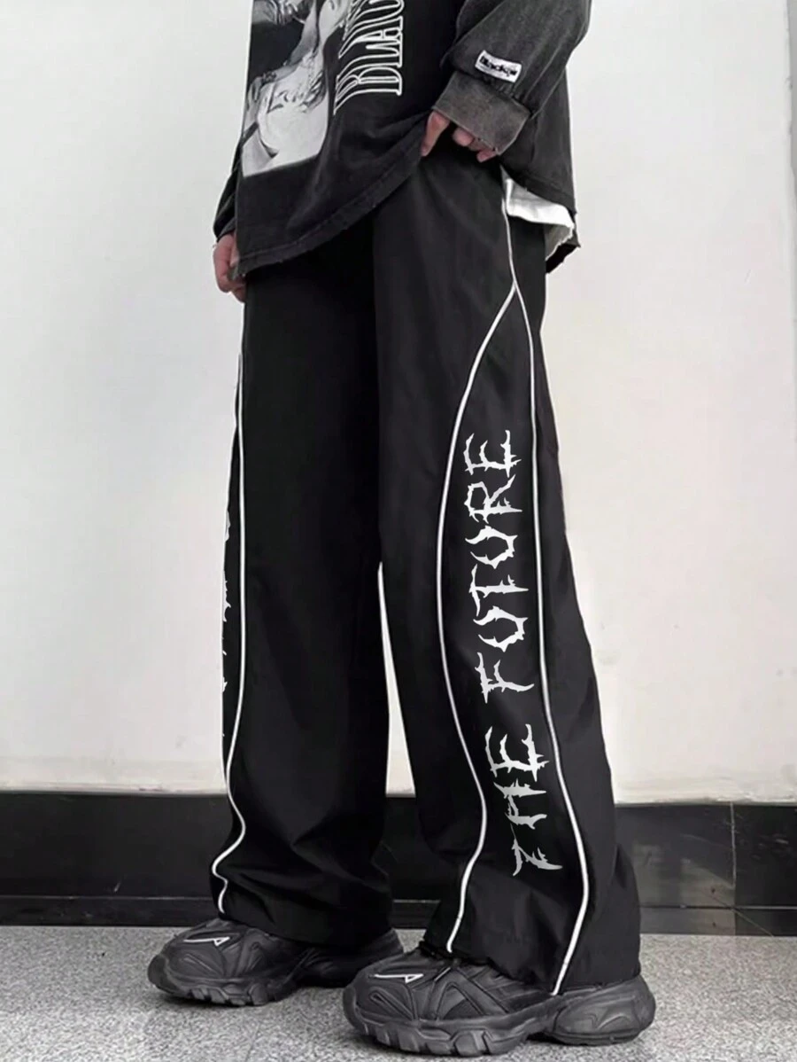 Aesthetic Post Pantalones rectos casuales para hombre con estampado de letras, Halloween - Negro - Ver 1