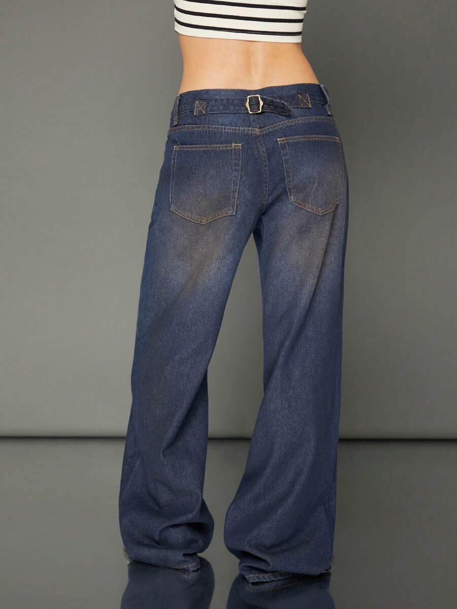 WESTFADE Jean baguette teint en denim 91% coton premium avec boucle - Bleu azur - Voir 1