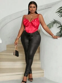 Maweii Plus Size Solid Color Minimalist Summer Cami Top - Red - View 3