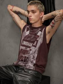 Manfinity Roghcode Men's Casual Colorblock Guitar & Letter Graphic Sweater Vest, Spring & Summer