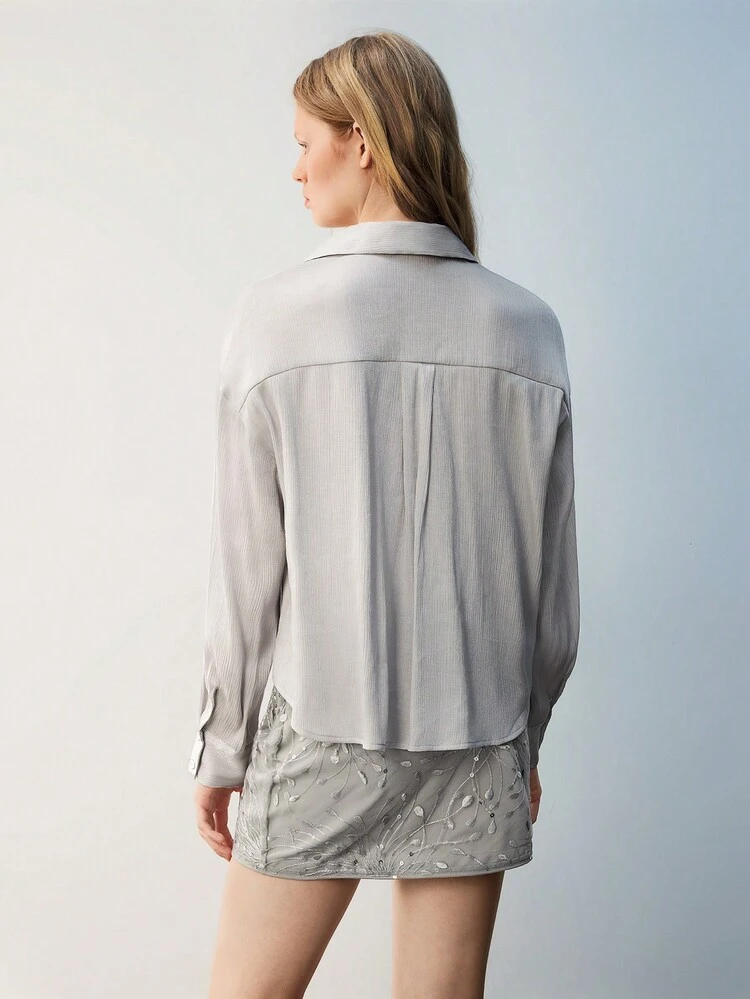 SHEIN Maija Elegant Women's Twist Detail Silky Soft Loose Casual Shirt