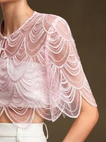 Anewsta Vintage French Elegant Sequin Shawl, Lightweight Capelet - Pink - View 6