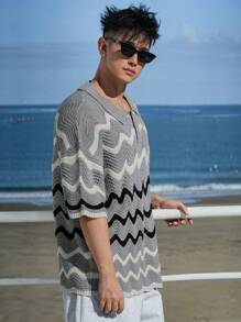 DAZY Top de punto a rayas de verano para hombre
