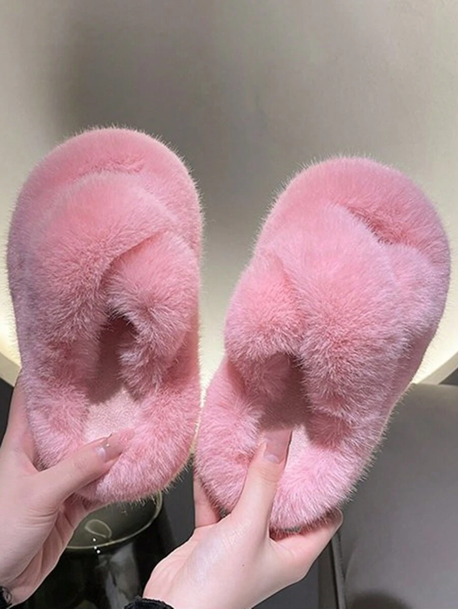 Children's Fashion Plush Open Toe Slippers For Girls, Indoor Slippers