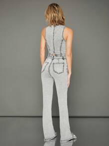 WESTFADE Premium Cotton Denim Stretch Acid Wash Vest  - Black - View 10