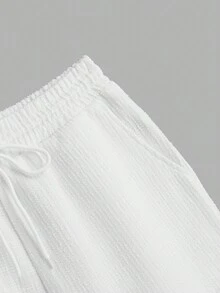 Manfinity Homme Hombre camiseta de tirantes y pantalones cortos con cordón en la cintura de color sólido - Blanco - Ver 3