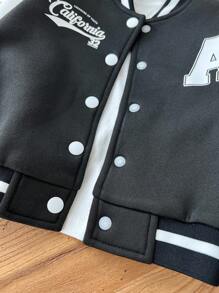 SHEIN Herfst winter babymeisje/jongen schattig gemengd kleur letterpatroon opstaande kraag jas