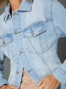 WESTFADE Premium 99% Cotton Denim Sculpted Trucker Jacket - Blue - View 10