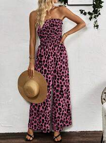 Breezaya Bộ áo liền quần họa tiết da báo không tay mùa hè dành cho nữ - Màu Hồng Tươi - Xem 3