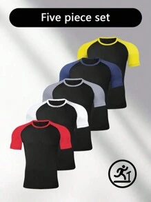 Gym Rark Boyfriend Style Men's Color Block Splice Raglan Sleeve Sports T-Shirt - Multicolor - View 5