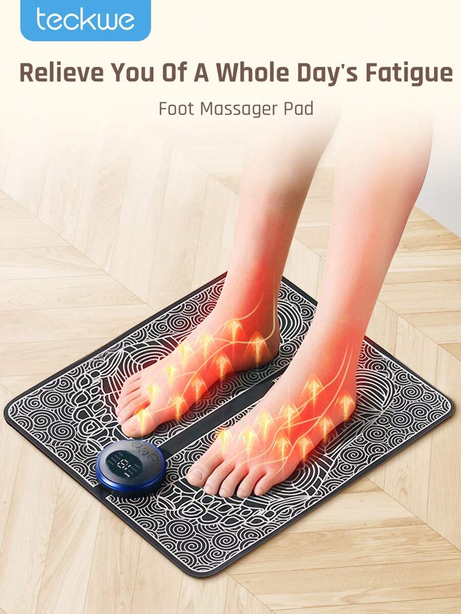 Teckwe Foot Massager,Rechargeable Electric Foot Massager Pad,Pulse Fully Automatic Foot Meridian Pressing Device Perfect Gift For Home,Office,And Holidays