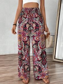 Breezaya Women's Retro Print Drawstring Waist Casual Pants - Multicolor - View 3