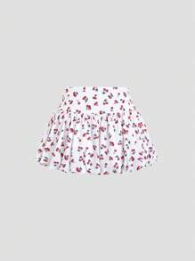 Sweetra Falda informal minimalista con estampado de cerezas para mujer - Blanco - Ver 2