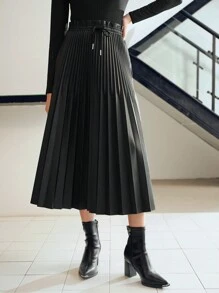 MOTF STUDIO PU 皮革纸袋抽绳腰褶裙