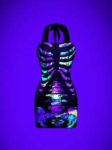 SHEIN Unity 发光彩色印花时尚吊带连衣裙迷你短款女装 - 彩色 - 查看 1