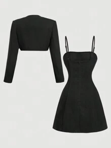 SHEIN MOD 优雅休闲通勤套装连衣裙和夹克，秋季两件套，秋季女士夹克，商务休闲女士，正式连衣裙 - 白色 - 查看 10