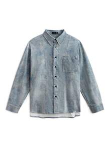 Manfinity VCAY 男士休闲 100% 纯棉牛仔效果宽松长袖衬衫，适合春秋季日常穿着 - 卡其色 - 查看 11