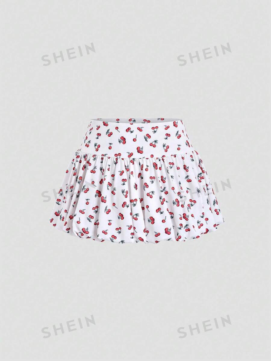 Sweetra Falda informal minimalista con estampado de cerezas para mujer - Blanco - Ver 1