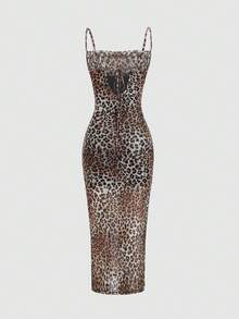 SHEIN Unity Leopard Print Long Maxi Cami Dress, Summer Fashion - Brown - View 2