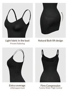 SHAPORA Đầm bodycon mùa hè đơn giản màu trơn đơn giản dành cho nữ - màu đen - Xem 5