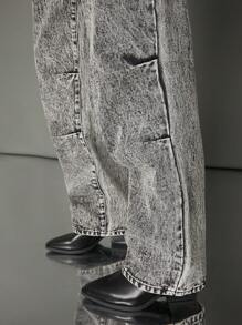 WESTFADE Jeans rectos de pierna recta de denim 91% algodón premium lavados con ácido - Negro - Ver 5