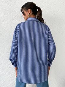 EURMUSE Striped Print Drop Shoulder Shirt - Blue - View 2