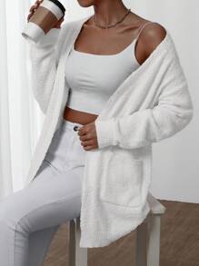 EMERY ROSE Áo cardigan tối giản dài tay đơn giản, trang phục thường ngày - trắng - Xem 6