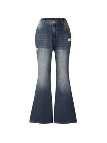 SHEIN Explorewe Teen Girls' Simple Everyday Flared Jeans - Medium Wash - View 2