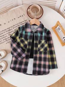 Young Girls Casual Plaid Long Sleeve Shirt